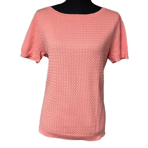 Talbots Salmon Pink Cable Knit Short Sleeve Sweater - Picture 1 of 6